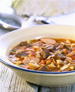 Solyanka (Vegetable stew with meat and sausage, Russia)