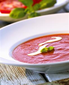 Tomato soup with basil and crème fraîche