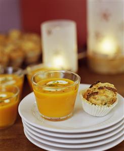 Carrot soup and cheese muffin