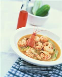 Yabbies in cooking liquid with dill and cucumber