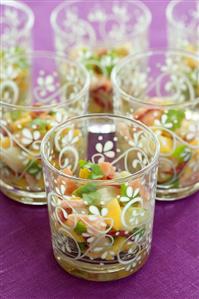 Ceviche (spicy fish dish with vegetables, S. America)