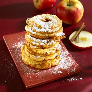 Apple fritters with icing sugar