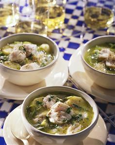 Stockfish soup with peppers and potatoes