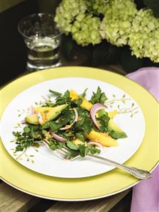 Avocado salad with mango and watercress