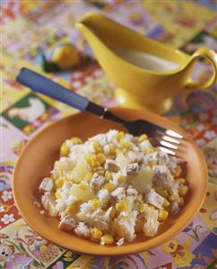 Rice salad with chicken, pineapple and sweetcorn