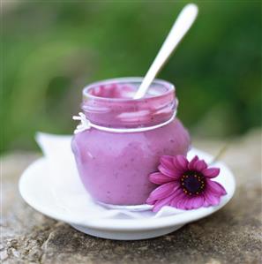 Blueberry yoghurt in a jar