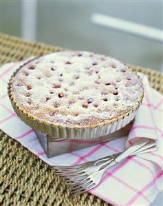 Cherry tart in tart tin