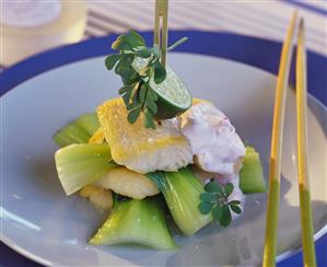 Fried fish fillet with pak choi