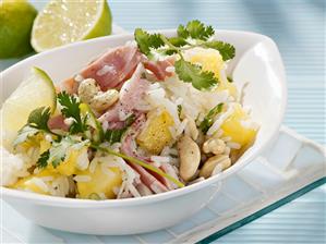 Rice salad with ham and pineapple