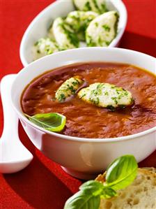 Tomato soup with cheese dumplings