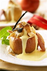 A baked apple with custard