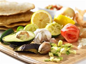 Salsa ingredients and flatbread