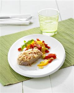 Coconut steak with fruit and peppers