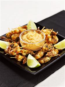 Prawns on cocktail sticks with dip