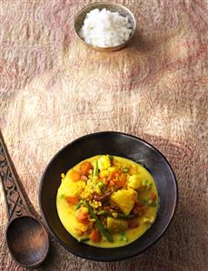 Indian vegetable curry with red lentils