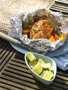 Curried chicken in aluminium foil