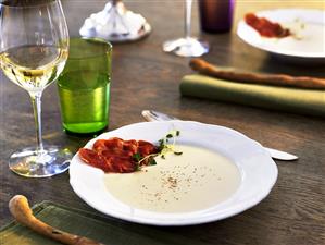 Jerusalem artichoke soup with Parma chips