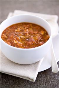 Tomato and bread soup in a bowl