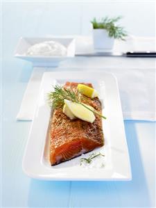 Marinated salmon trout with dill, lemon & horseradish cream