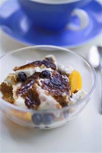 Peach gratin in a glass bowl