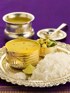 Varan bhat with rice (Yellow lentil soup, India)