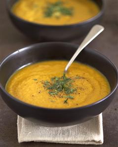 Carrot soup in a soup bowl