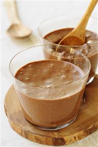 Chocolate caramel mousse in two glasses