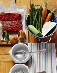 Ingredients for beef and vegetable soup