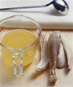 Chicken stock with boiled chicken meat