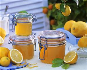 Lemon marmalade in three perserving jars