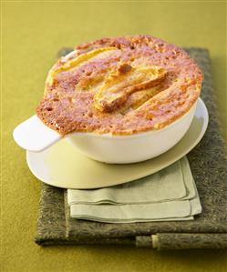 Apple sponge pudding in a baking dish