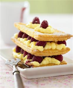 Millefeuille with raspberries and vanilla cream