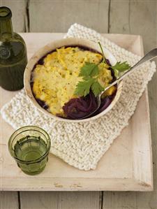 Onion soup with toasted cheese topping