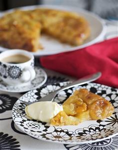 Tarte Tatin with clotted cream and hot chocolate