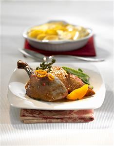 Duck à l'orange with potato gratin