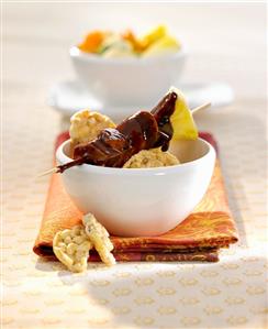 Chocolate fondue with rice crackers