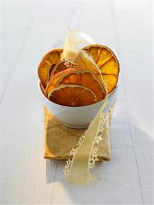 Dried orange slices with gift ribbon for Christmas