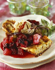 French toast with fruit and cinnamon ice cream