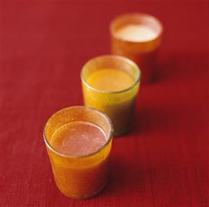 Three fruit juices: watermelon, honeydew melon and coconut