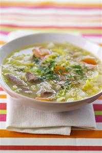 Barley and vegetable soup with added meat