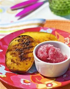 Grilled mango with pomegranate sorbet