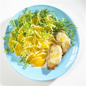 Frisée and orange salad with mozzarella on toast