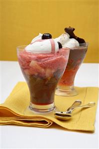 Home-made fruit sundaes with whipped cream