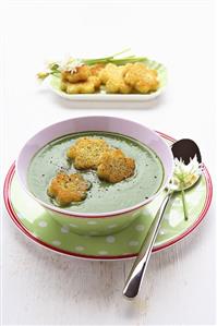 Herb soup with croutons