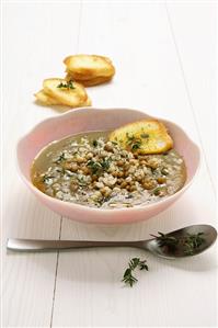 Barley soup with lentils and herbs