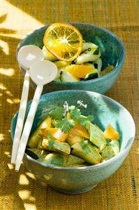 Cucumber salad with coriander, courgette & orange salad