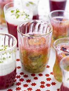 Assorted fruit desserts in glasses