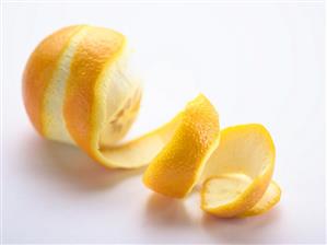 Orange with the peel removed in a spiral