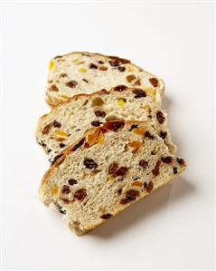 Three slices of fruit bread