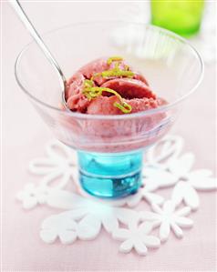 Raspberry and lime sorbet in a sundae glass